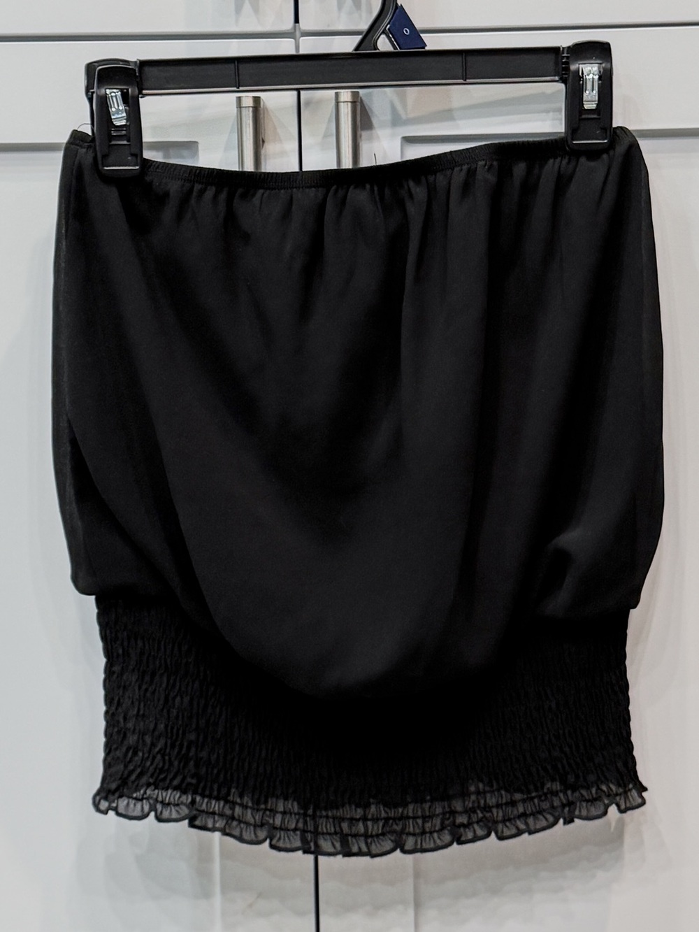Miss Avenue Black Smocked Waisted Blousy Ruched Tube Top Sz S